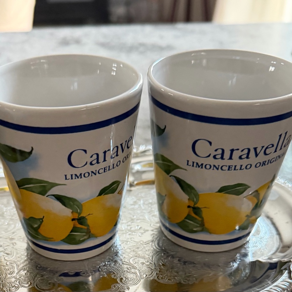 Limoncello Ceramic Shot Glasses in White with Yellow Lemon Motif